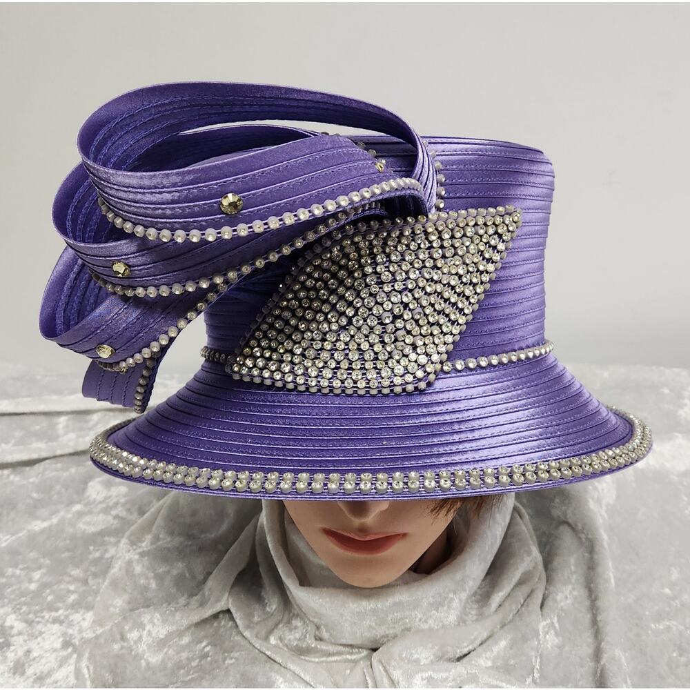 Swan Hat New York Purple w Rhinestones Womens Couture Hat